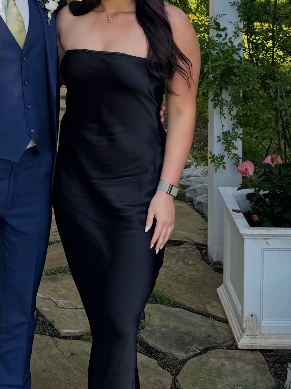 By Together Black Strapless Satin Column Gown